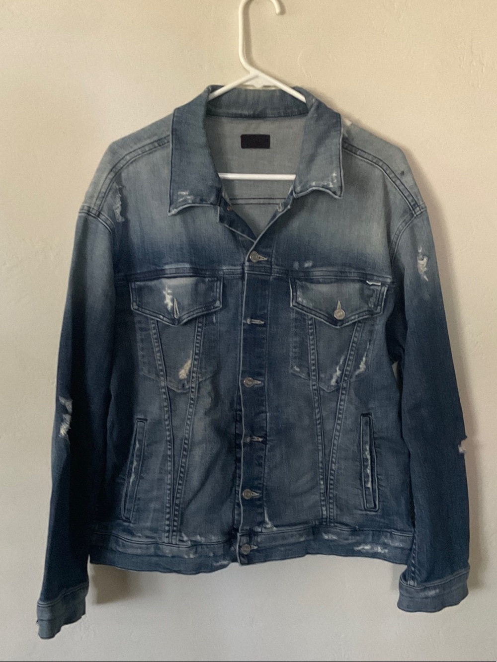 MOTHER Faded Blue Distressed Denim Jacket